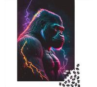 1000 Piece Synthwave Gorilla Wooden Jigsaw Puzzles Adults Teens Jigsaw Large Puzzle Toys Gift Educational Intellectual Decompressing Fun Family Game 1000pcs (75x50cm)