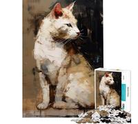 1000 Piece Teenager Puzzles Abstract Cat Painting Calming Decorative Toy Laser Cut Seamless Assembly Stunning Gifts for Art Collection (Size 50x75cm)