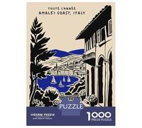 1000 Piece Teenager Puzzles Amalfi Coast, Italy Travel Poster Jigsaw Brain Teaser Game But Fun And Humorous Unique Gifts for Birthday And Christmas 38x26cm/1000pcs