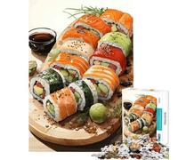 1000 Piece Teenager Puzzles Assorted Sushi Rolls on Wooden Board Fun at Home Activities, Pattern Assembly Relax Games for And from 14 Years And over (50X75CM)