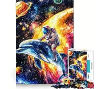 1000 Piece Teenager Puzzles Astronaut And Dolphin Exploring Space Smooth Joint Fun Mind Training Fun Casual Game Time Xmas Art Display (38x26cm)