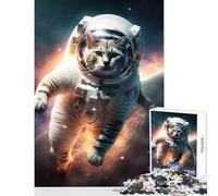 1000 Piece Teenager Puzzles Astronaut Cat in Space Adult Jigsaw Puzzles Precision Cutting Train Your Brain And Hands Birthday Present, Gifts, (50x75cm)