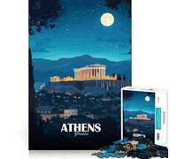 1000 Piece Teenager Puzzles Athens Greece Night Travel Poster Smooth Joint Fun Mind Training Fun Casual Game Time Xmas Art Display (50x75cm)