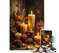 1000 Piece Teenager Puzzles Autumn Candles And Pine Cones Still Life Fun at Home Activities, Pattern Assembly Relax Games for And from 14 Years And over (38X52CM)