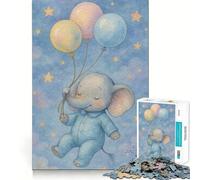 1000 Piece Teenager Puzzles Baby Elephant with Balloons in Starry Sky Smooth Joint Fun Mind Training Fun Casual Game Time Xmas Art Display (38x52cm)