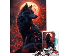 1000 Piece Teenager Puzzles Black Wolf Under Blood Moon Fun at Home Activities, Pattern Assembly Relax Games for And from 14 Years And over (50X75CM)