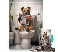 1000 Piece Teenager Puzzles Border Terrier on Toilet Smooth Joint Fun Mind Training Fun Casual Game Time Xmas Art Display (50x75cm)