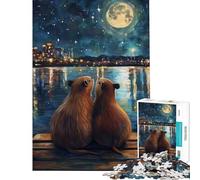 1000 Piece Teenager Puzzles Capybaras Under The Moon Fun at Home Activities, Home Art Decor Family Games Suitable for People Aged 14 And Above (50x75cm)