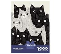 1000 Piece Teenager Puzzles Cat Party Black And White Jigsaw Brain Teaser Game But Fun And Humorous Unique Gifts for Birthday And Christmas 38x26cm/1000pcs