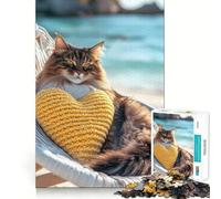 1000 Piece Teenager Puzzles Cat Relaxing on Beach Chair Tight Fit Play Smart Brain Activity Chill Play Time Birthday Activity (50x75cm)