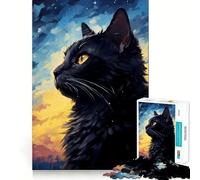 1000 Piece Teenager Puzzles Cat Starry Night Tight Fit Play Smart Brain Activity Chill Play Time Birthday Activity (38x26cm)