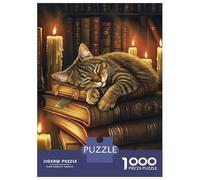 1000 Piece Teenager Puzzles Cat's Nap Among Books Adult Jigsaw Puzzle Anti-Stress Toys Pattern Assembly for Is Ideal As A Gift 52x38cm/1000pcs