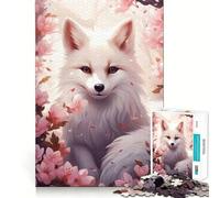 1000 Piece Teenager Puzzles Cherry Blossom White Fox Tight Fit Play Smart Brain Activity Chill Play Time Birthday Activity (50x75cm)