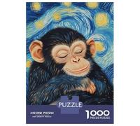1000 Piece Teenager Puzzles Chimpanzee in Starry Night Jigsaw Brain Teaser Game But Fun And Humorous Unique Gifts for Birthday And Christmas 52x38cm/1000pcs