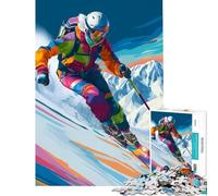 1000 Piece Teenager Puzzles Colorful Skier on Mountain Slope Brain Teaser Game for Educational Game Challenge Toy Gifts Ideas Learning Educational (Size 75x50cm)
