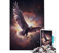 1000 Piece Teenager Puzzles Eagle Soaring through Cosmic Nebula Brain Teaser Game for Educational Game Challenge Toy Gifts Ideas Learning Educational (Size 75x50cm)