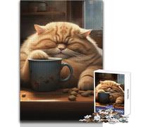 1000 Piece Teenager Puzzles Fat Coffee Cat Animal Perfect Calm Relaxing Hobby Consistent Clean Cut Play Toy Size 38x26cm