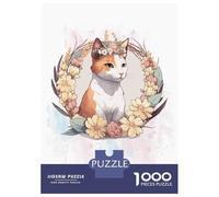 1000 Piece Teenager Puzzles Flower Bobtail Cat Art Jigsaw Brain Teaser Game But Fun And Humorous Unique Gifts for Birthday And Christmas 52x38cm/1000pcs