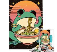 1000 Piece Teenager Puzzles Frog Eating Ramen in Space Jigsaw Puzzle 1000 DIY Toys Precision Cutting Deal As Gifts for The Whole Family (38x26cm)