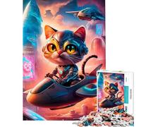 1000 Piece Teenager Puzzles Futuristic Cat Fun at Home Activities, Pattern Assembly Relax Games for And from 14 Years And over (50X75CM)