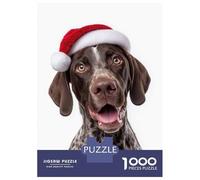 1000 Piece Teenager Puzzles German Shorthaired Pointer Dog with Santa Hat Jigsaws for Adults Anti-Stress Toys Wall Decoration Birthday And Unique Gifts 70x50cm/1000pcs