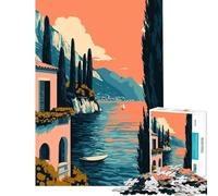 1000 Piece Teenager Puzzles Italian Lakeside Villa Minimalist Art Hands-on Game Learning Educational Toys Secret Santa Gifts Staycation Kill Time (Size 38x52cm)