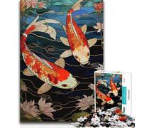 1000 Piece Teenager Puzzles Japanese Koi Fish Art Tough Challenge Fun Games for And from 14 Years And over (size 50x75cm)