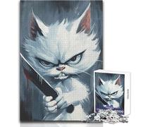 1000 Piece Teenager Puzzles Killer Cat Meme with Knife Perfect Calm Relaxing Hobby Consistent Clean Cut Play Toy Size 50x75cm