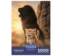 1000 Piece Teenager Puzzles Kitten And Lion Roaring Together Jigsaw Toy Wall Decor For Family Fun Unique Gifts for Birthday And Christmas 38x26cm/1000pcs