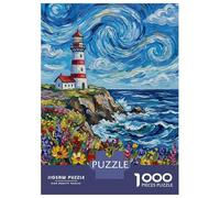 1000 Piece Teenager Puzzles Lighthouse on A Cliff with Wildflowers Jigsaws for Adults DIY Toys Perfect Decoration Unique Gifts for Birthday And Christmas 52x38cm/1000pcs