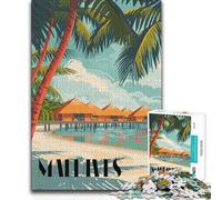 1000 Piece Teenager Puzzles Maldives Paradise Huts Tough Challenge Fun Games for And from 14 Years And over (size 38x52cm)