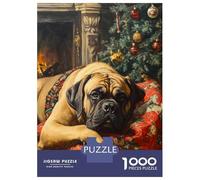 1000 Piece Teenager Puzzles Mastiff Dog by Fireplace with Christmas Tree Jigsaws for Adults Relaxing Games Presents for Women Parent-child Interaction 70x50cm/1000pcs