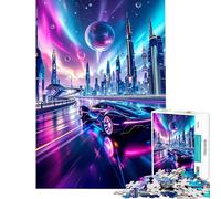 1000 Piece Teenager Puzzles Neon Cyberpunk Supercar in Future City Hands-on Game Learning Educational Toys Secret Santa Gifts Staycation Kill Time (Size 38x52cm)