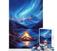1000 Piece Teenager Puzzles Nightfire Under The Northern Lights Toy Wall Decor Art Work Gift Relaxing Games with Fully Interlocking Randomly Shaped Pieces Size 50x75cm