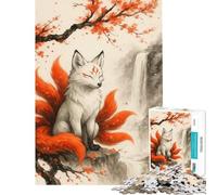 1000 Piece Teenager Puzzles Nine-tailed Fox by Waterfall Fun at Home Activities, Home Art Decor Family Games Suitable for People Aged 14 And Above (38x26cm)