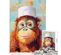 1000 Piece Teenager Puzzles Orangutan with Chef's Hat Painting Adult Jigsaw Puzzles Birthday Present Train Your Brain And Hands Learning Educational Toys (38x52cm)
