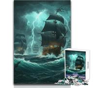1000 Piece Teenager Puzzles Pirate Ships in Stormy Seas Perfect Calm Relaxing Hobby Consistent Clean Cut Play Toy Size 38x52cm