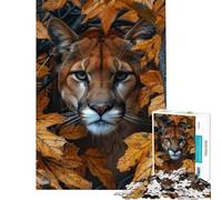 1000 Piece Teenager Puzzles Puma Behind Fallen Leaves Difficult And Challenge For Family Fun Fun Games for 14+ Puzzle Game Offered (50x75cm)
