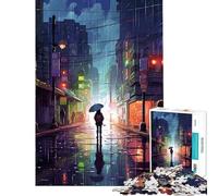 1000 Piece Teenager Puzzles Rain City Pixel bit Art Fun at Home Activities, Pattern Assembly Relax Games for And from 14 Years And over (38X26CM)