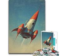 1000 Piece Teenager Puzzles Retro Rocket Ship in Flight Tough Challenge Fun Games for And from 14 Years And over (size 50x75cm)