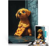 1000 Piece teenager Puzzles Sad Puppy with Pizza Lernspielzeug für die ganze Familie mit passendem Poster und Quizblatt52x38cm
