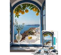 1000 Piece Teenager Puzzles Santorini View through Open Window Educational Game for Educational Game Challenge Toy Gifts For Birthdays Wall Decoration (Size 38x26cm)