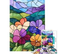 1000 Piece Teenager Puzzles Stained Glass Flowers for Educational Game for Educational Game Challenge Toy Great Gifts Improve Memory (size 50x75cm)