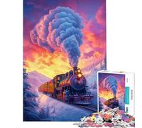 1000 Piece Teenager Puzzles Steam Train at Sunset Jigsaw for Adults Brain Teaser Game Precision Cutting Difficult And Challenge (Size 38x52cm)