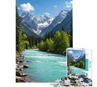 1000 Piece Teenager Puzzles Turquoise River Flowing Through Mountain Landscape Jigsaw Puzzle 1000 DIY Toys Precision Cutting Deal As Gifts for The Whole Family (50x75cm)