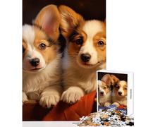 1000 Piece Teenager Puzzles Two Pembroke Welsh Corgis Toy Wall Decor Art Work Gift Relaxing Games with Fully Interlocking Randomly Shaped Pieces Size 38x26cm