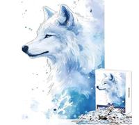 1000 Piece Teenager Puzzles White Blue Wolf Watercolor Adult Jigsaw Puzzles Precision Cutting Train Your Brain And Hands Birthday Present, Gifts, (38x26cm)