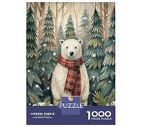 1000 Piece Teenager Puzzles Winter Bear with Scarf in Forest Jigsaw Toy Wall Decor For Family Fun Unique Gifts for Birthday And Christmas 70x50cm/1000pcs