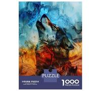 1000 Piece Teenager Puzzles Wolf Howling at The Moon Wall Art Print Jigsaws for Adults DIY Toys Perfect Decoration Unique Gifts for Birthday And Christmas 70x50cm/1000pcs