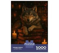 1000 Piece Teenager Puzzles Wolf Resting on Books with Candles Jigsaw Brain Teaser Game But Fun And Humorous Unique Gifts for Birthday And Christmas 70x50cm/1000pcs